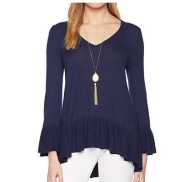 Lilly Pulitzer Adela Ruffle V-Neck Sweater True Navy – Women’s M - Picture 1 of 14